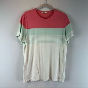 Marine Layer Men’s Cream Pink Green Stripe Short Sleeve Casual Tee Shirt Large